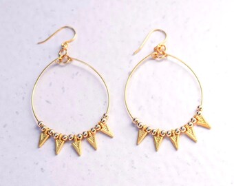 Beaded hoop earrings - spike earrings, gold hoop earrings, edgy earrings