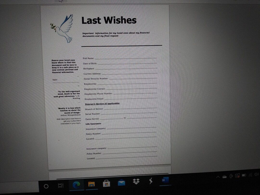 Last Wishes - Downloadable PDF - Etsy