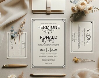 ÚLTIMAS plantillas de suite de invitación de boda, MÁS números de mesa, menú, tarjetas de lugar, boda simple moderna, descarga digital de bricolaje, imprimible