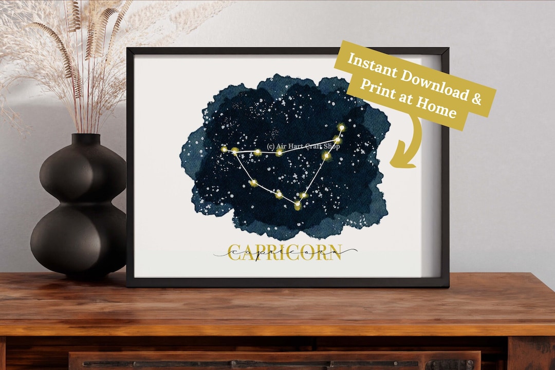 Printable Capricorn Constellation, Watercolor Zodiac Astrology Art ...