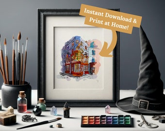 Wizard Joke Shop imprimible, Descarga instantánea de arte de pared de la galería, Impresión en casa, Acuarela digital, Vivero moderno, Impresión para regalar, Arte Potter