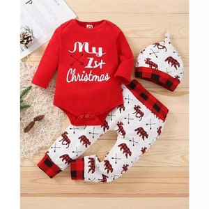 Baby boy First Christmas outfit/ Newborn Boy Christmas outfit/ Personalized boy outfit/ Baby shower gift / 3 piece baby boy set
