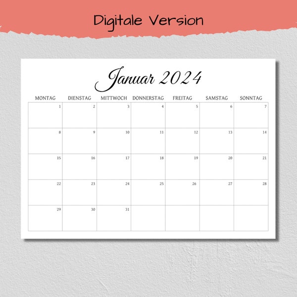 Calendario planificador mensual 2024 alemán | DIN A4 | Versión digital | PDF | para imprimir y diseñar usted mismo