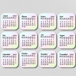 Maxi Calendar 2023 2024 colorful stickers | Days & Dates | Bullet Journal Stickers | Icon Planner Stickers | Scrapbook | Diary | Macarons
