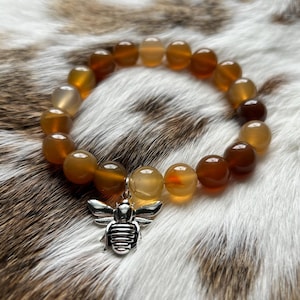 Bumble Bee Yellow Dyed Agate Beaded Stretch Bracelet