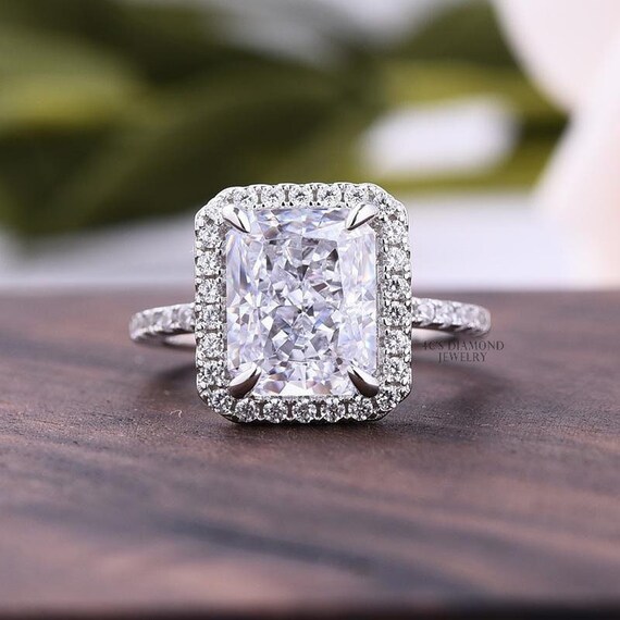 2.62ct Radiant Diamond Wedding Ring Hidden Halo Ring Solitaire Diamond Ring Anniversary Ring Moissanite Engagement Ring Promise Ring