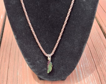Two Feather Faux Brown Leather Braided Chain