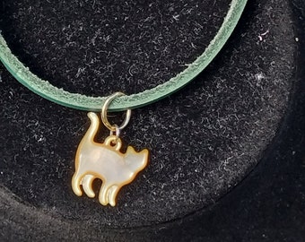 Cat Charm Leather Bracelet
