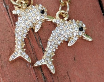 Gold Rhinestone Dolphin Earrings