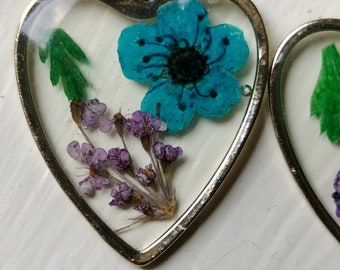 Blue and Purple Floral Heart Earrings