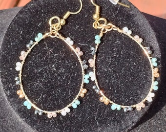 Dainty Beaded Teardrop Hoop Earrings