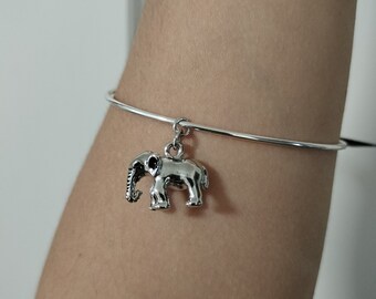 Elephant Bangle Bracelet with Charm