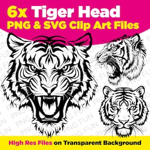 Tiger Head Clipart | Roaring Tiger Clip Art Black and White | Roaring Tiger Vector | Tiger Head PNG SVG | High Res Digital Download Files |