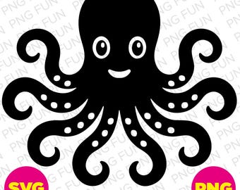 Cartoon Octopus Clipart | Fun Octopus PNG | Happy Octopus SVG | Clip art on Transparent Background | Commercial License | Instant Download