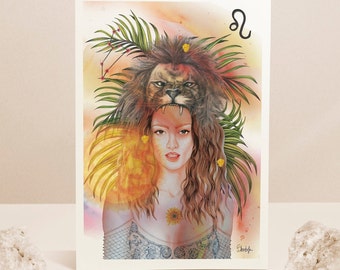 Illustration - Leo Girl Horoscope - DinA4 Size Sheet