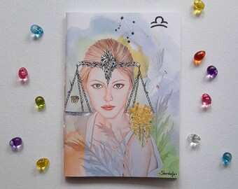 Handmade notebook with - Libra Horoscope Illustration - in A6 Size