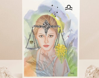 Horoscope Illustration - Libra Girl - DinA4 Size Sheet