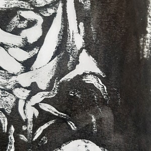 Original Painting with False Engraving Technique of a Rose in black and white image 4