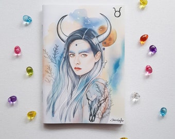Handmade notebook with - Taurus Horoscope Illustration - in A6 Size