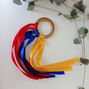 Ribbons ring, Montessori sensory wooden ring , Sensory ribbons on ring,  Montessori toy, Sensorial toy, Educational toy, Baby shower gift