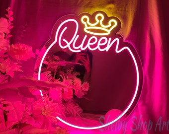 Custom Queen Mirror Neon Sign Wall Decor, Mirror Led Sign, Makeup Mirror, Beauty Salon Light Sign, Home Room Wall Decor, Personalized Gift