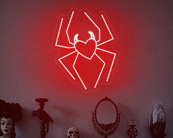 Custom Spider Neon Sign, Halloween Neon Sign, Home Bedroom Wall Decoration, Halloween Party Decor, Led Heart Spider Neon Light