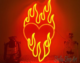 Heart Fire Neon Sign, Love Heart Fire Led Light, Heart Flame Neon Sign, Personalized Gift, Home Room Wall Decor, Heart Wall Art Decor