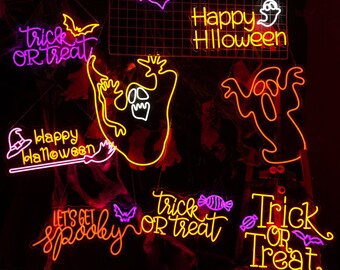 Custom Trick or Treat Neon Sign, Halloween Decorations, Halloween Neon Sign, Holiday Decorations, Bat Neon Sign, Home Room Wall Decor