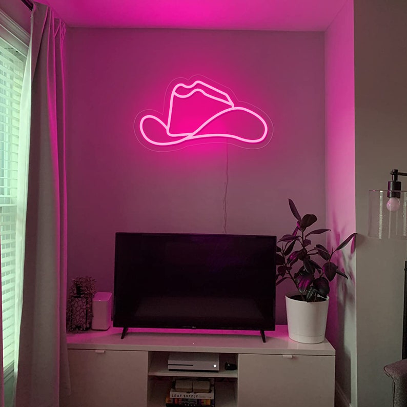Cowboy Hat Neon Sign Straw Hat Neon Sign Home Decor Etsy