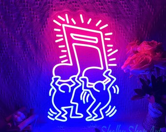 Keith Haring With Music Neon Sign / Creative Led Light Room Decor / Neon Sign Bedroom / Wall Decor / Handmade Neon Lights Sign