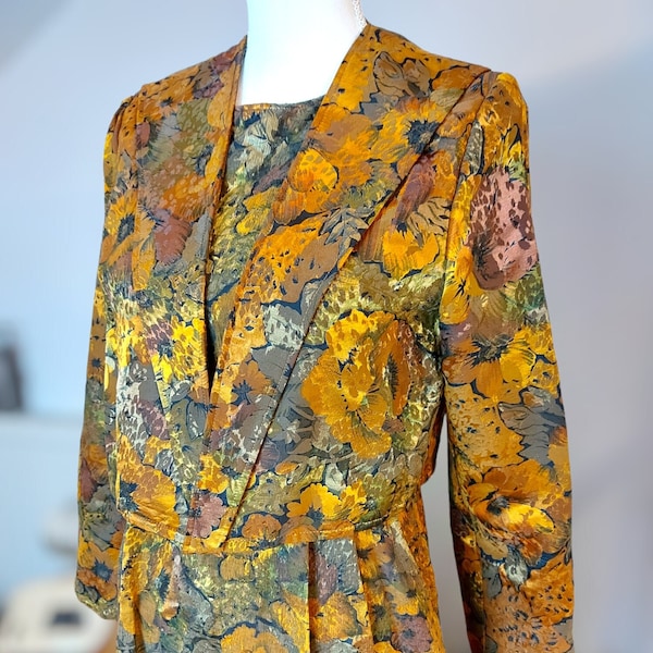 robe et veste sur mesure vintage des années 60 ensemble brocart M