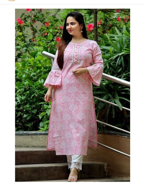 Designer Cotton Printed Straight Kurti 
