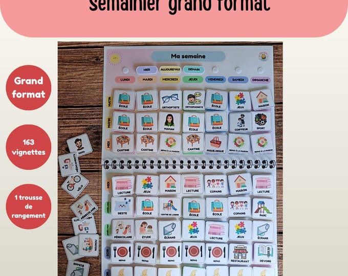 Large Weekly Planner - My Week - 163 Velcro Stickers - Daily Routine - Reusable Weekly Planner - Child's Organization