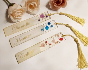 Personalisiertes echte Blumen Lesezeichen mit Goldflocken / Name Lesezeichen / personalisiertes Geschenk / Valentinstag