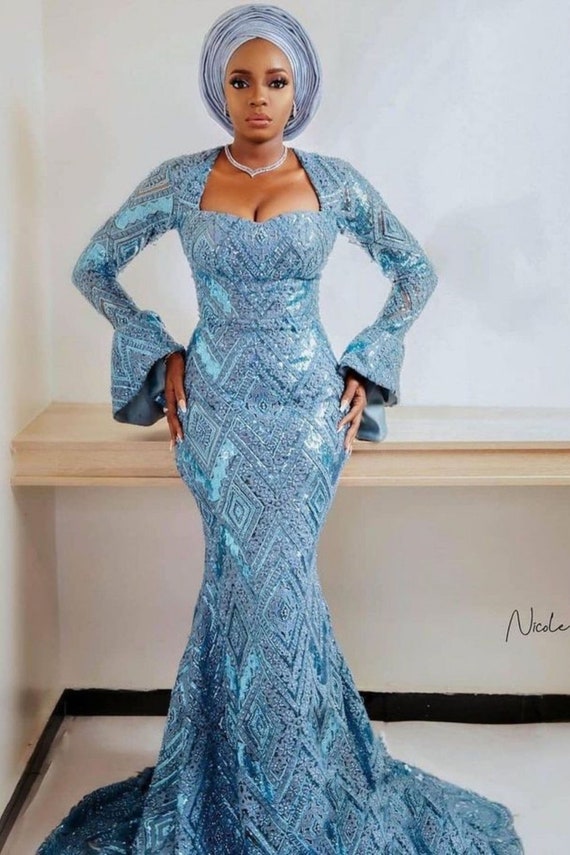 Silver Nigeria & Africa Lace Dress. Mermaid Asoebi Dress/iso - Etsy