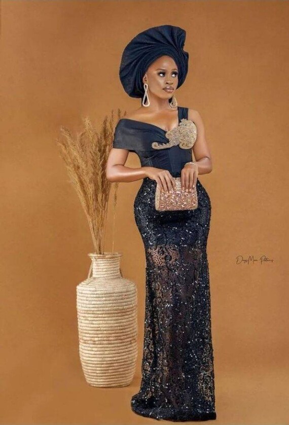 SALE Latest Nigeria & Africa Black Lace Dress With Applique Etsy