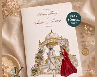 Sikh Wedding Ceremony Guide | Anand Karaj Programme | Illustrated Canva Template (Digital Download)