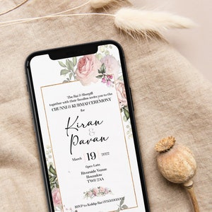 Floral Indian Wedding Engagement Invitation, Chunni Kurmai Ceremony (Digital Whatsapp Invite) image 2