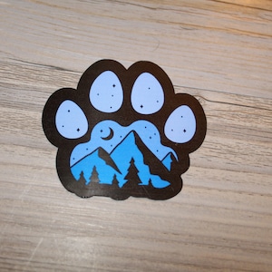 Midnight Mountain Dog Paw Sticker | Dog Paw Print Sticker | Mountain Sticker | Dog Sticker | Vinyl Sticker | Waterproof Sticker