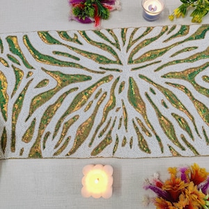 Handmade bead table runner floral luxury beaded runner, centerpiece multicolor halloween runner, centerpiece 13x36 inch