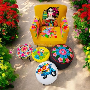 Handcrafted Suzani Arm Chair | Vintage Boho Accent Chair |  Arm Chair / Frida Embroidered Yellow Arm Chair / Suzani Chair