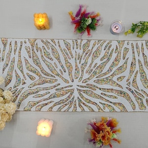 Handmade bead table runner floral luxury beaded runner, centerpiece multicolor halloween runner, centerpiece 13x36 inch