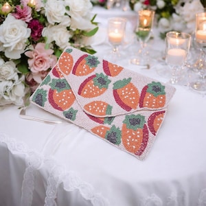 NEW! Strawberry Clutch Bag, Beaded Crossbody Bag, Seed Bead Clutch Bag, Boho Handbag, Gift for Her