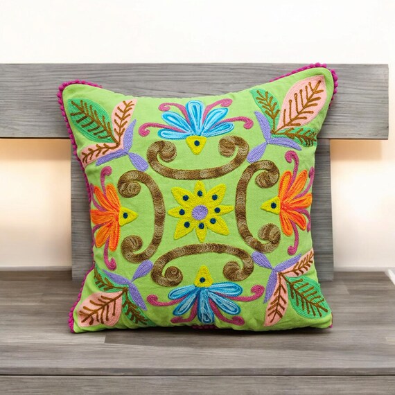 花柄刺繍クッションカバー2枚セット ハンドメイド クッシヨンカバー 2