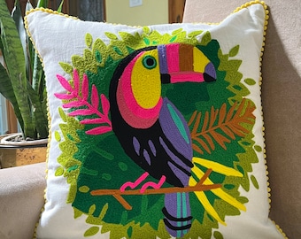 SET OF 2 Hornbill Design cushion cover , Colourful home decor , embroidery Bird decorative cushion