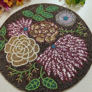 Multicolor handmade beaded placemat, beaded tablemat, beaded charger placemats, embroidered placemat