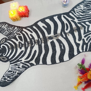 Zebra Beaded Table Runner Gift for Animal Lovers Zebra Print Art Table Runner Animal Print Runner Zebra Pattern Table Runner