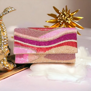 Beaded Clutch Purse, Seed Bead Beaded Bag, Colorful Seed Bead Bag, Unique Statement, Party Purse Crossbody Bag