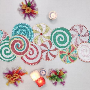 Candy design beaded table runner / embroidery table runner/
