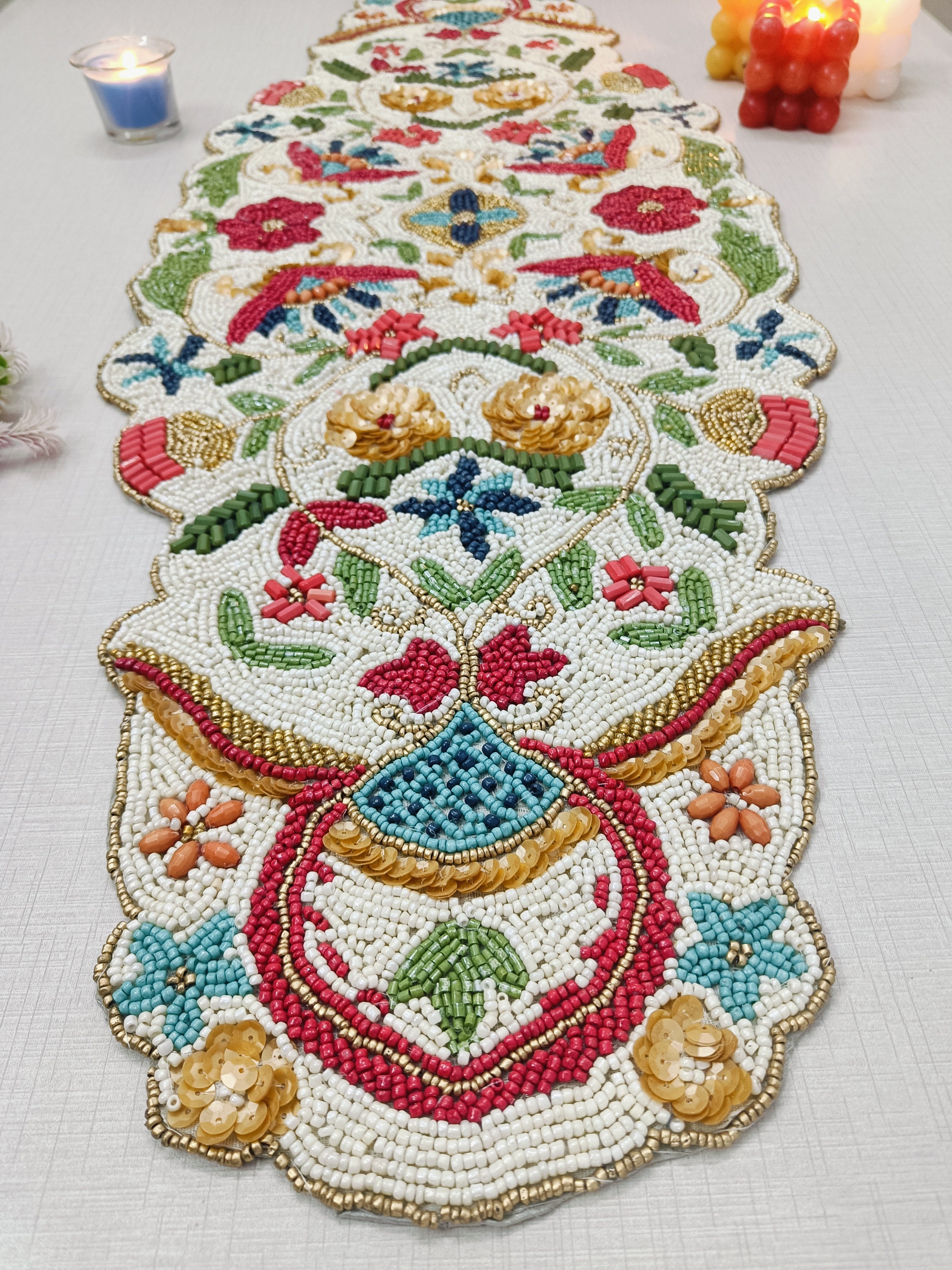 Retro-inspired Floral Beaded Table Runner; Gift for Her; Mother's Day ...